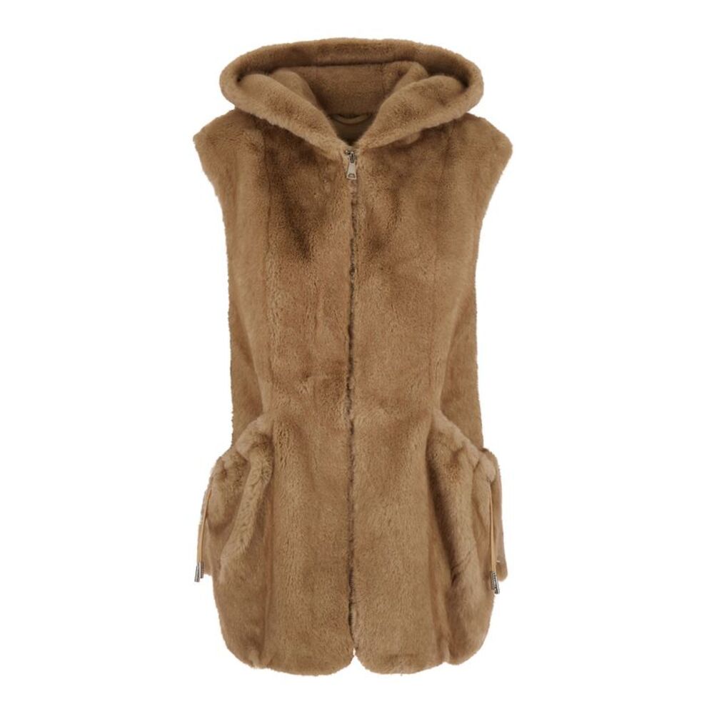 Giovanni Paris Women Beige Leather Sleeveless Jacket For Women